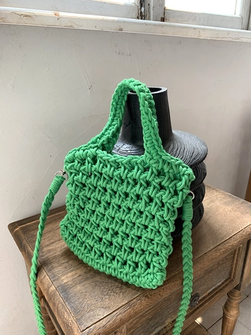 Borsa A Tracolla Uncinetto Fatta A Mano Cotone Poliestere Intrecciata Svuotata Mini Borsetta Versatile Estate Casual Donna