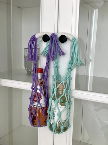 Porte-bouteille d'eau Macramé Fait Main en Mélange Polyester Coton Tissé Ajouré Porte-gobelet Avec Glands pour Femme Extérieur