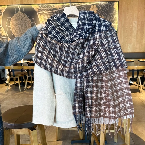 Écharpe À Carreaux Imitation Cachemire Chaude Écharpe D'Hiver Longue Avec Glands Pour Hommes Femmes Polyvalente