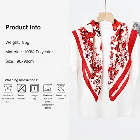 Vintage Butterfly Floral Print Square Scarf Satin Silk Like Neck Head Wrap For Women Elegant Large Fashion Accessory
