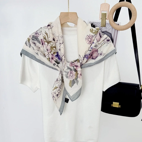 Sciarpa Quadrata Con Stampa Floreale Da Giardino Elegante Leggera Poliestere Donna Foulard Di Moda Versatile