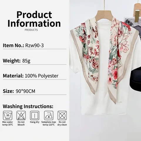 Sciarpa Quadrata Con Stampa Floreale Da Giardino Elegante Leggera Poliestere Donna Foulard Di Moda Versatile