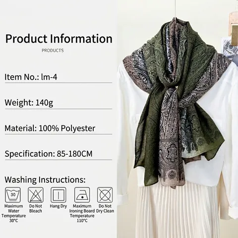 Écharpe Femme Vintage Motif Cachemire Dégradé Long Châle Bohème Protection Solaire Paréo de Plage Écharpe Légère en Polyester