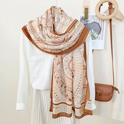 Boheemse Geometrische Mandala Print Sjaal Voor Vrouwen Zacht Polyester Lange Zonbescherming Omslagdoek Voor Reizen Casual