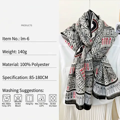 Boheemse Geometrische Mandala Print Sjaal Voor Vrouwen Zacht Polyester Lange Zonbescherming Omslagdoek Voor Reizen Casual