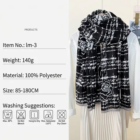 Women's Plaid Rose Flower Printed Scarf Thin Breathable Polyester Shawl Lightweight Sunscreen Wrap For Travel Daily Use