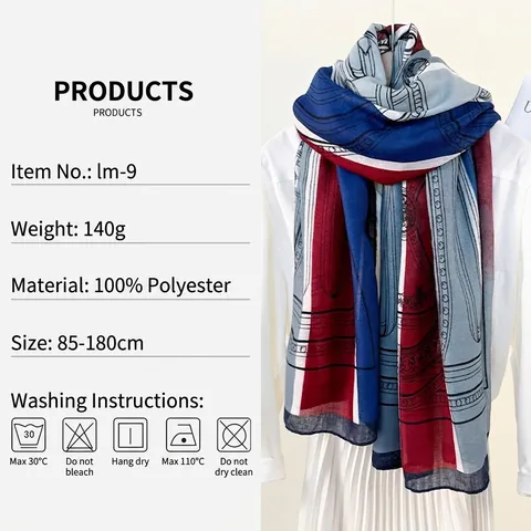 Écharpe Longue Imprimée de Luxe de Style Européen pour Femmes Polyester Léger Motif Équestre Châle de Mode pour Fête Quotidienne