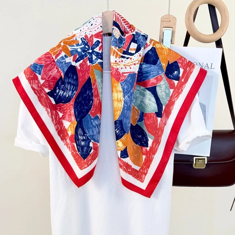Sciarpa Quadrata Di Moda Raso Di Imitazione Stampa Astratta Scialle Elegante Per Donna Foulard Decorativo