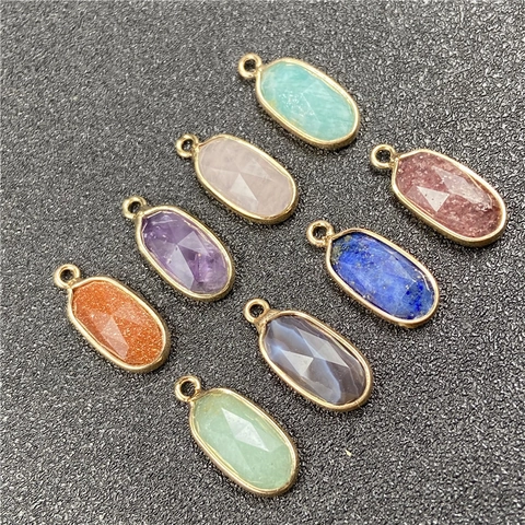 Pendentifs En Pierres Gemmes Facettées Pierre Naturelle Ovale Lunette En Alliage Plaqué Or Bijoux DIY Charmes