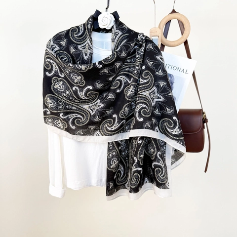 Châle À Motif Paisley Écharpe Légère En Polyester Protection Solaire Enveloppement De Plage Femmes Rétro Boho Longue