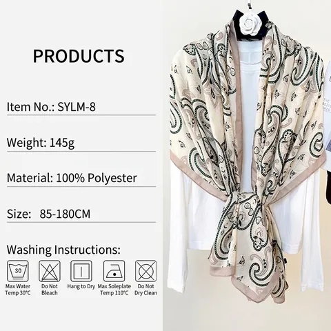 Châle À Motif Paisley Écharpe Légère En Polyester Protection Solaire Enveloppement De Plage Femmes Rétro Boho Longue