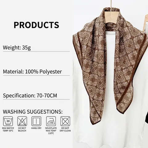 Vintage Ethnic Paisley Printed Square Scarf For Women Satin Feel Polyester Satin Neck Scarf Elegant Fashion Head Wrap