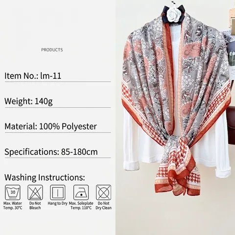 Women Vintage Paisley Houndstooth Print Scarf Polyester Lightweight Floral Shawl Wrap Scarf For Spring Autumn Accessories