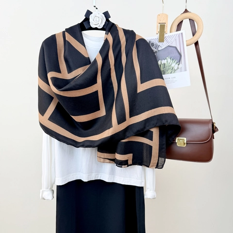 Sciarpa Lunga Con Stampa Geometria Donne Scialle Retrò Motivo A Linee Leggero Morbido Accessorio Di Moda Versatile
