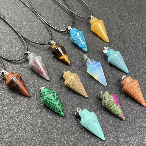 Hexagonale Kegel Hanger Ketting Natuursteen Kristal Healing Pendule Retro Sieraden Vrouwen Mannen