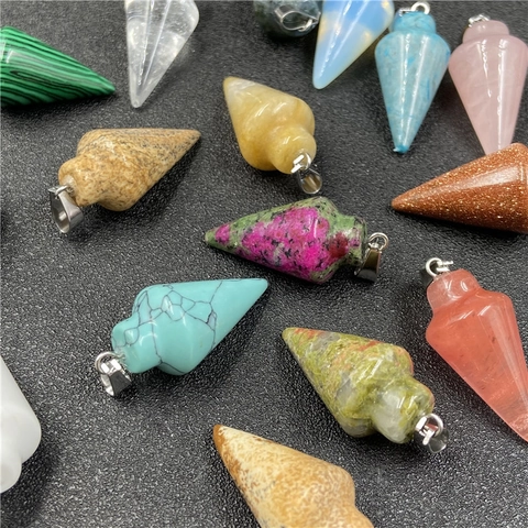 Hexagonale Kegel Hanger Ketting Natuursteen Kristal Healing Pendule Retro Sieraden Vrouwen Mannen