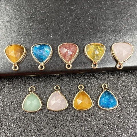 Pendentif En Pierre Gemme Facettée Goutte D'eau Triangle Lunette En Métal Doré Pour Création De Bijoux DIY