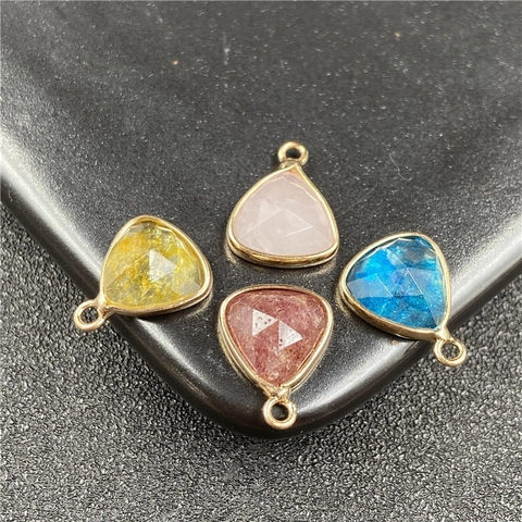 Pendentif En Pierre Gemme Facettée Goutte D'eau Triangle Lunette En Métal Doré Pour Création De Bijoux DIY