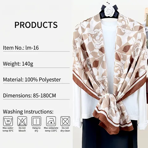 Scialle con Stampa Floreale a Rose Vintage da Donna Trama Satinata Leggera Grande Sciarpa Elegante Beige Marrone Avvolgente