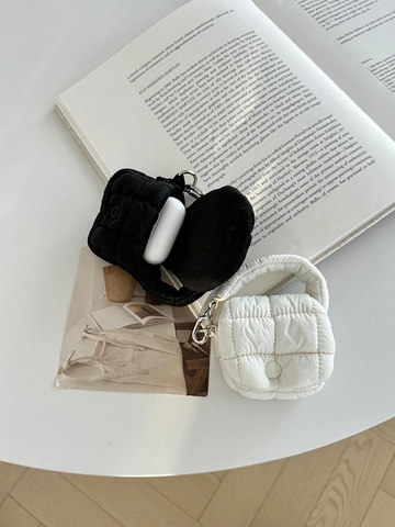 Mini Quilted Puffer Pouch Coin Purse Portable Earphone Case With Metal Hook Cloud Style Pleated Solid Color Small Bag