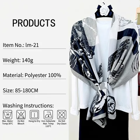 Vintage Rose Floral Print Scarf Large Shawl Wrap Elegant French Style Long Lightweight Polyester Accessory For Women