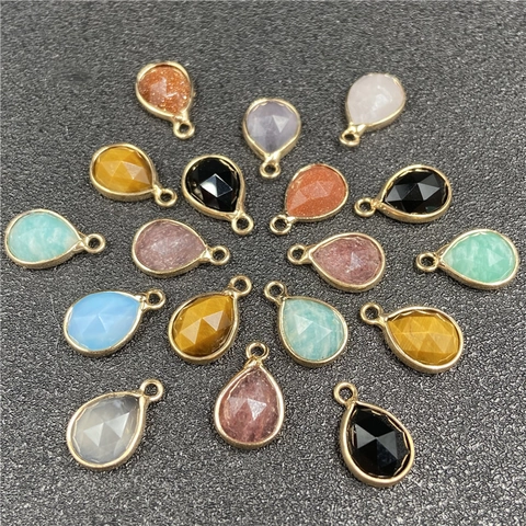 Colgantes De Piedras Preciosas En Forma De Lágrima Facetada Con Borde Dorado Dijes De Bricolaje Para Collar Pendiente