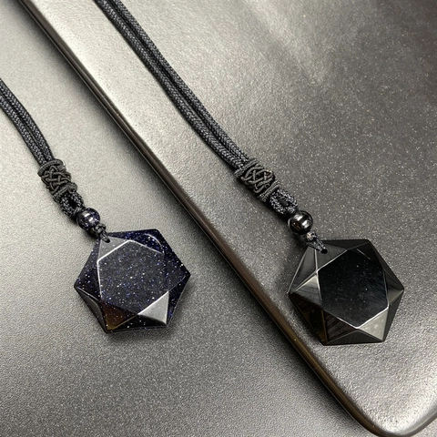 Collana con Pendente ad Esagramma in Pietra Naturale Geometrico Esagonale Cristallo Ossidiana Ametista Quarzo Rosa Gioielli Energia Donna Uomo
