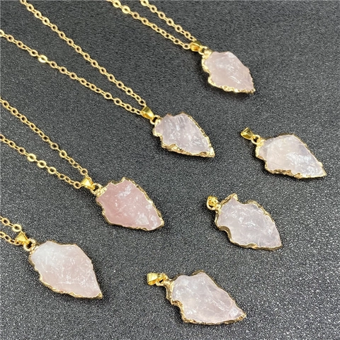 Collana Con Pendente Punta Di Freccia In Quarzo Rosa Con Bordo In Lega Placcata Oro Cristallo Naturale Gioielli Donna