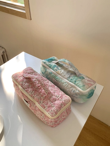 Bolsa de Cosméticos de Algodón Acolchado de Gran Capacidad Organizador de Secador de Pelo Portátil Estuche de Maquillaje Mujer Floral Leopardo