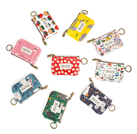 Cartoon Floral PVC Münzbörse Mit Schlüsselring Tragbare Reißverschluss Lippenstift Karte Kopfhörer Aufbewahrungstasche Für Damen Mädchen