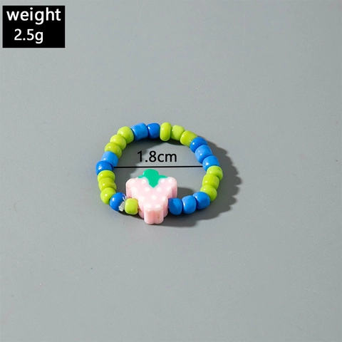 Beaded Ring Colorful Resin Fruit Flower Starfish Charms Elastic Summer Beach Jewelry For Women Girls Boho Dopamine Accessory
