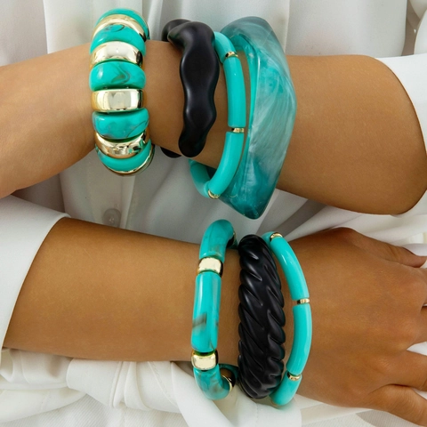 Bracelet Et Jonc Bohème Résine Acrylique Alliage Motif Turquoise Empilable Style Ethnique Rétro Accessoire Pour Femme