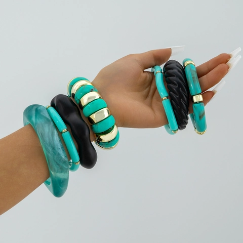 Bracelet Et Jonc Bohème Résine Acrylique Alliage Motif Turquoise Empilable Style Ethnique Rétro Accessoire Pour Femme