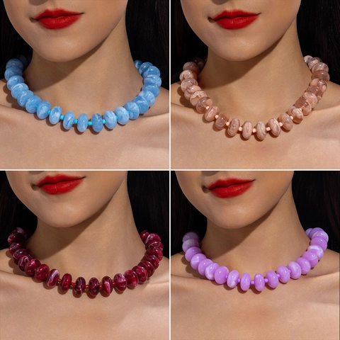 Colorful Acrylic Large Round Beaded Necklace And Bracelet Set For Women Fashion Dopamine Style Adjustable Candy Colors Jewelry Accessories