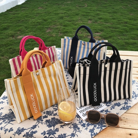 Borsa Tote Da Donna In Tela Impermeabile A Righe Stampa Zebra Borsa A Spalla Tracolla Con Lettera Good Luck Moda Casual