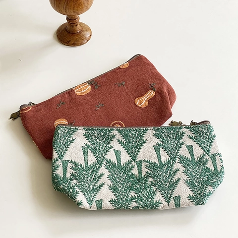 Borsa Trucco Ricamata Portatile Cotone Lino Organizzatore Cosmetico Cerniera Astuccio Da Viaggio Vintage