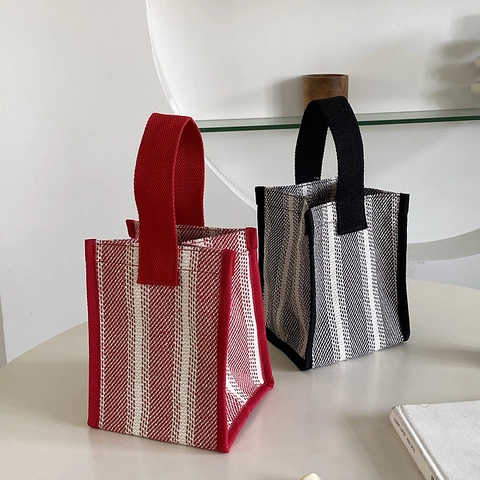 Borsa A Mano In Tela A Righe Impermeabile Semplice Mini Borsa Tote Portatile Per Donna Stile Casual Quotidiano