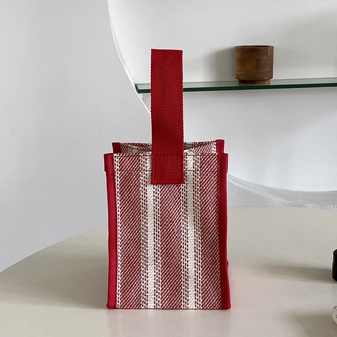 Borsa A Mano In Tela A Righe Impermeabile Semplice Mini Borsa Tote Portatile Per Donna Stile Casual Quotidiano