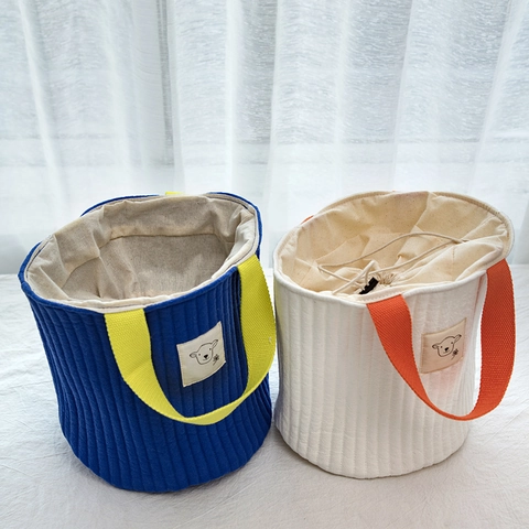 Gesteppte Baumwolle Beuteltasche Kordelzug Kontrastfarbe Handtasche Umhängetasche Lässig Japanischer Stil Alpaka