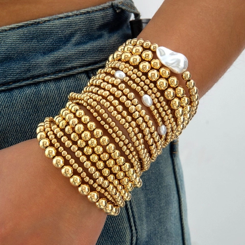 Meerlaagse Stapelarmband Gouden CCB-Kralen Sieraden Met Onregelmatige Barparels Chic Hip Hop Stijl Voor Dames