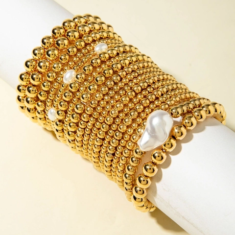 Meerlaagse Stapelarmband Gouden CCB-Kralen Sieraden Met Onregelmatige Barparels Chic Hip Hop Stijl Voor Dames