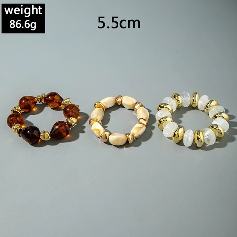 Bracciale Perline Irregolari Acrilico Resina Lega Tono Oro Retro Vintage Geometrico Multistrato Gioielli Donna