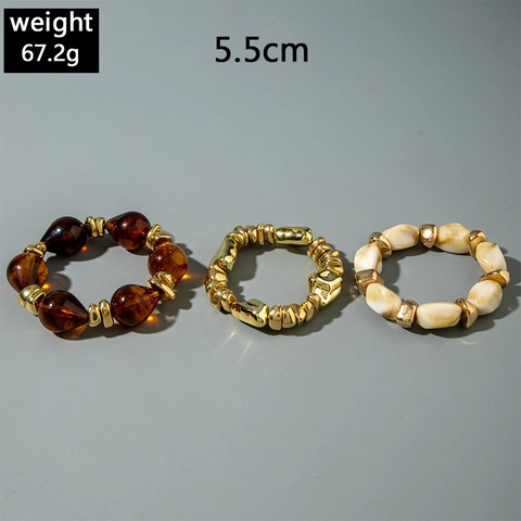 Pulsera De Cuentas Capas Acrílico Resina Ámbar Mármol Textura Tono Dorado Retro Bohemio Joyas Para Mujeres