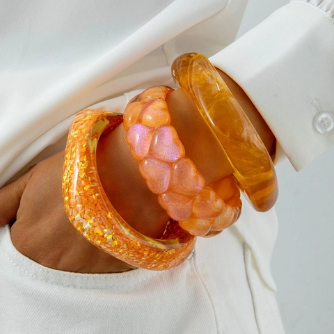 Bracciali Rigidi Spessi In Resina E Acrilico Con Forma A Cuore E Glitter Gioielli Geometrici Traslucidi Per Donna Accessorio