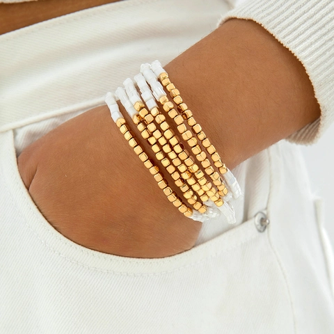 Geometrisches Perlenarmband Mehrlagig Stapelbar Boho Herrenschmuck Kunststoff Harz Und Glasperlen Elastisch Dehnbar