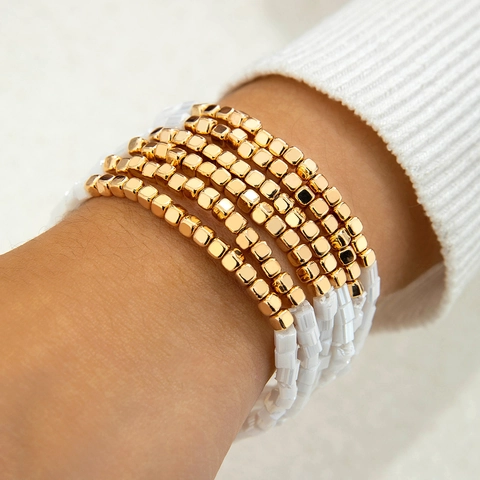 Geometrisches Perlenarmband Mehrlagig Stapelbar Boho Herrenschmuck Kunststoff Harz Und Glasperlen Elastisch Dehnbar