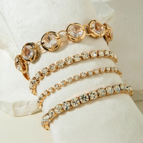 Bracciale Perline Cristallo Lega Strass Donne Elastico Impilabile Gioielli Chic Glamour Luccicante Geometrico
