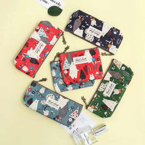 Cute Animal Floral Print Pencil Case Multi Functional Storage Bag For School Office Korean Style Waterproof Large Capacity Pouch