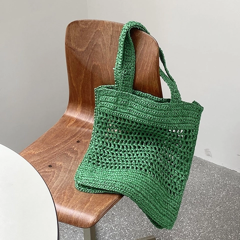 Bolso Tote de Paja Tejida para Mujer Gran Capacidad Malla Hueca Bolso de Playa de Hombro Hecho a Mano Tejido Vacaciones de Verano Bolso Casual