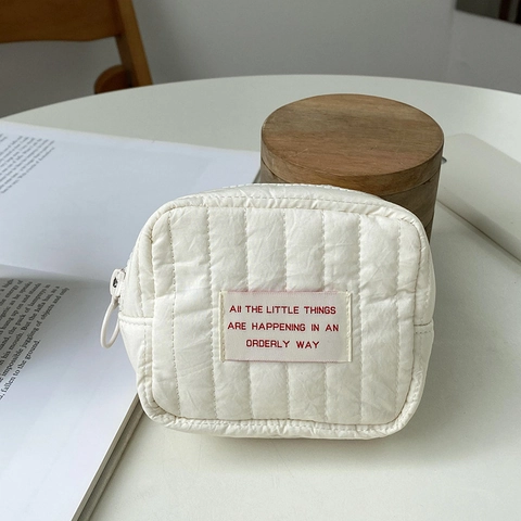 Quilted Cotton Mini Cosmetic Bag Portable Lipstick Pouch Square Makeup Organizer Letter Label Zipper Storage Bag For Women
